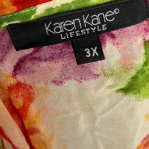 Karen Kane 3X Ruffle Front Garden Fairy Floral Blouse Orange Pink Vibrant‎ Bold - Picture 7 of 8